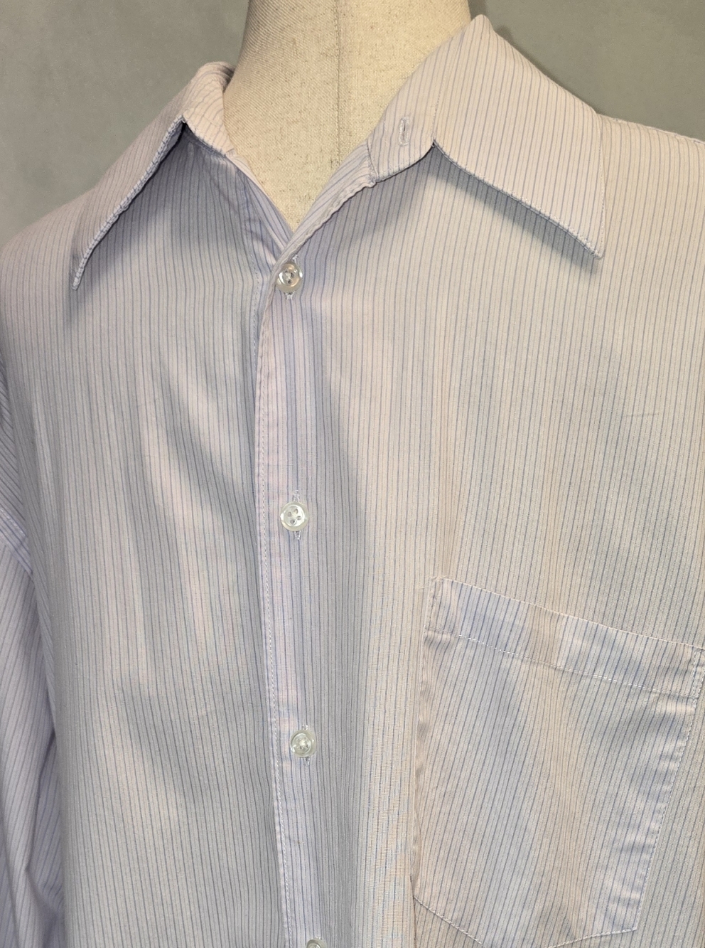 Alfani Fitted Men's Light Blue Pinstripe 100% Cotton Dress Shirt 16 34/35